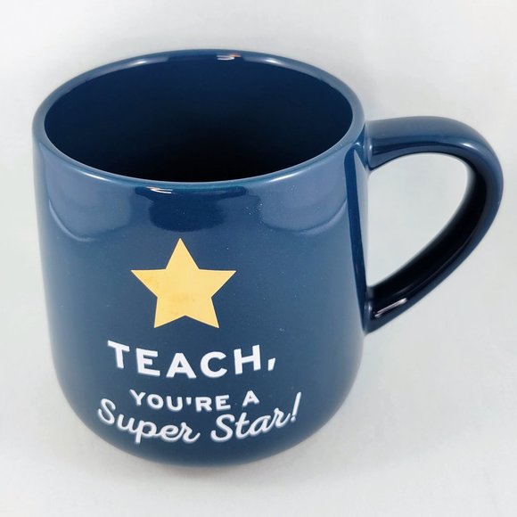 Indigo Teach Mug Cup Chapters You’re A Super Star Coffee Tea Gold Blue White - Picture 1 of 10